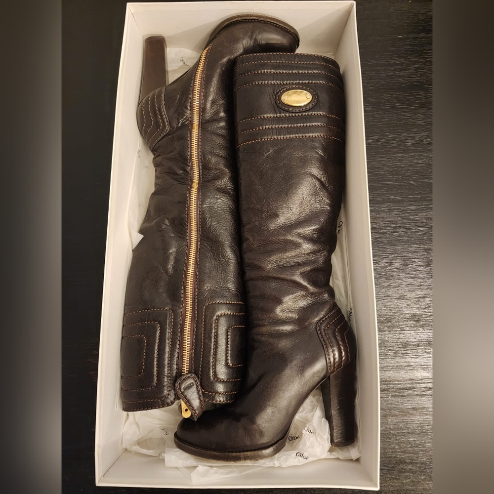 Tall Chloé Dark Brown Leather Boots